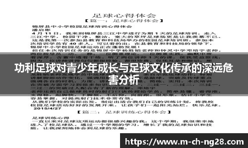 功利足球对青少年成长与足球文化传承的深远危害分析